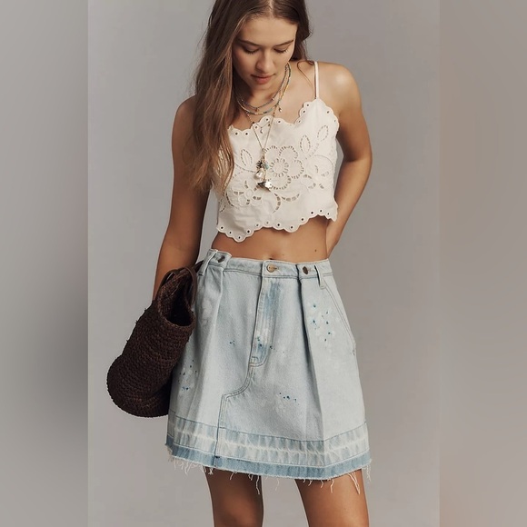 Anthropologie Dresses & Skirts - NWT! Anthro Lana Wash + Paint Splat  Pilcro Reworked Denim Mini Skirt -  🛹